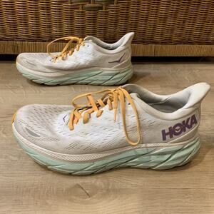 Hoka One One Clifton 8 Women's Size 11 B White Blue Running Shoes Sneakers